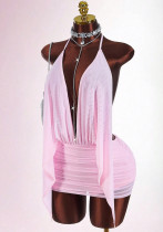 Women's Solid Color Mesh Ribbon Low Back Bodycon Dress