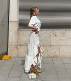 Women's Cotton Irregular Slit Ruffle Long Skirt