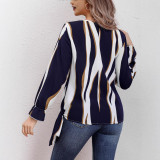 Spring Fall Women's Striped Print Loose Long Sleeve Shirt