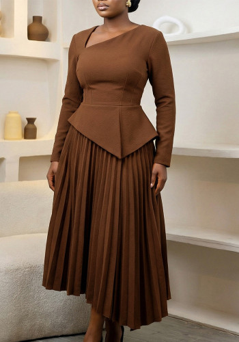 Spring Women's Chic Elegant Slash Shoulder High-Waist Midi Dress