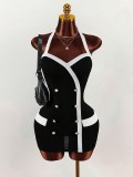 Women's Chic Colorblock Halter Neck Low Back Bodycon Mini Dress