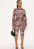 Fall Winter Women's Strapless Ruffle Edge Printed Patchwork Tie-Detail Pants Set