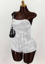 Women's Solid Color Strapless Fringe Low Back Jumpsuit