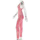 Women's Casual Printed Colorblock Slim Waist Long Jumpsuit