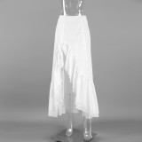Women's Cotton Irregular Slit Ruffle Long Skirt