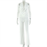 Women's Casual Loose Solid Color Halter Neck Low Back Two-Piece Pants Set