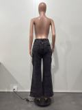 Spring Summer Women's Washed Denim Cargo Pocket Jeans