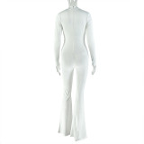 Women's Sexy Cut-Out Solid Color Bell Sleeve Long Sleeve Jumpsuit