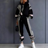 Fall Winter Women's Colorblock Hooded Casual Hoodie & Pants Set