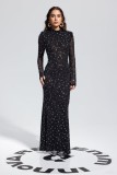 Women's Black Chic Sexy Rhinestone Strap Tight-Fitting Long Sleeve Dress