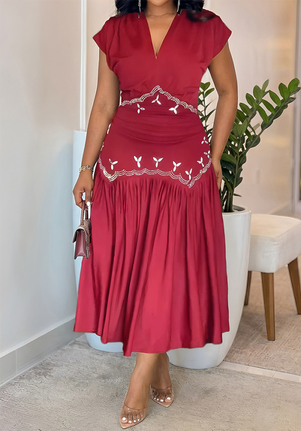 Women's Elegant Slim-Fit Beaded Rhinestone Sleeveless Dress