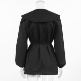 Women's Cotton Khaki Pleated Peter Pan Collar Tie Slim-Fit Career Shirt