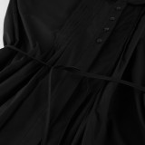 Women's Cotton Khaki Pleated Peter Pan Collar Tie Slim-Fit Career Shirt