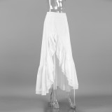 Women's Cotton Irregular Slit Ruffle Long Skirt