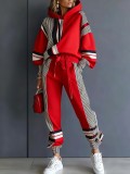 Fall Winter Women's Colorblock Hooded Casual Hoodie & Pants Set
