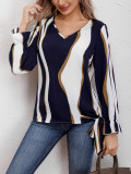Spring Fall Women's Striped Print Loose Long Sleeve Shirt