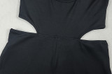 Women's Sporty Solid Color Cut-Out Low Back Tight Slim Jumpsuit