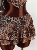 Women's Leopard Print Strapless Crop Top & Ruffle Skirt Set