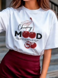 Women's Cotton Cherry Print Trendy Casual T-Shirt