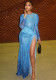 Women's Career Colorblock Slit Bodycon Round Neck Long Sleeve Dress