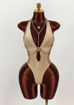 Women's Sexy Cut-Out Slim-Fit Halter Neck Low Back Bodysuit