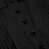 Women's Cotton Khaki Pleated Peter Pan Collar Tie Slim-Fit Career Shirt