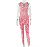 Women's Casual Printed Colorblock Slim Waist Long Jumpsuit