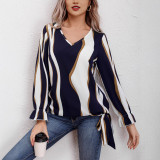 Spring Fall Women's Striped Print Loose Long Sleeve Shirt