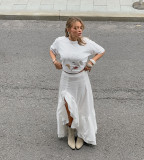 Women's Cotton Irregular Slit Ruffle Long Skirt