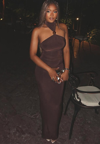 Women's Solid Color Chic Bodycon Halter Neck Sexy Dress