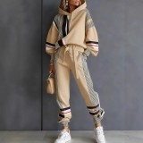 Fall Winter Women's Colorblock Hooded Casual Hoodie & Pants Set