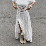 Women's Cotton Irregular Slit Ruffle Long Skirt