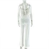 Women's Casual Loose Solid Color Halter Neck Low Back Two-Piece Pants Set