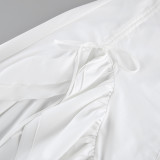 Women's Cotton Irregular Slit Ruffle Long Skirt