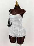 Women's Solid Color Strapless Fringe Low Back Jumpsuit