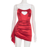 Spring Women's Solid Color Valentine’s Day Heart Print Beaded Strapless Dress