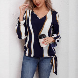 Spring Fall Women's Striped Print Loose Long Sleeve Shirt