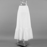 Women's Cotton Irregular Slit Ruffle Long Skirt