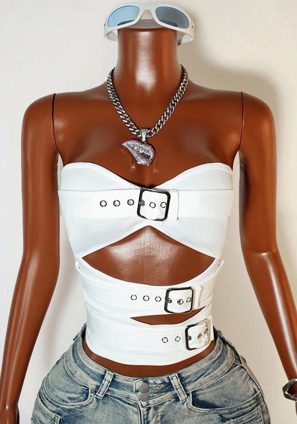 Women's Street Style Sexy Strapless Cut-Out Crop Tank Top