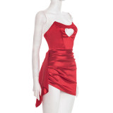 Spring Women's Solid Color Valentine’s Day Heart Print Beaded Strapless Dress