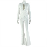 Women's Sexy Cut-Out Solid Color Bell Sleeve Long Sleeve Jumpsuit