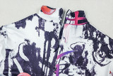 Women's Printed Colorblock Stand Collar Stretchy Tight Slim Jumpsuit