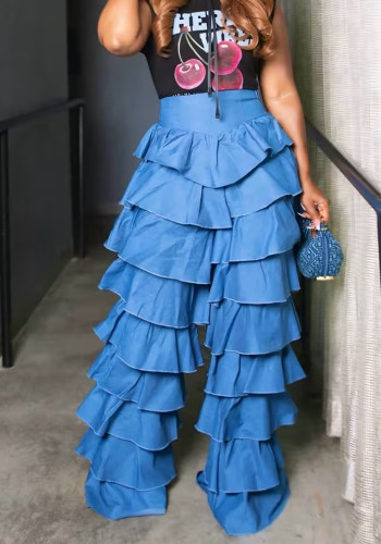 Women's Fashion Layered Ruffle Mid-Waist Casual Pants