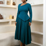 Spring Women's Chic Elegant Slash Shoulder High-Waist Midi Dress