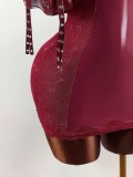 Women's Fashion Sexy Lace Patchwork Deep V Stretch Strap Bodycon Dress