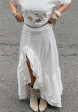 Women's Cotton Irregular Slit Ruffle Long Skirt
