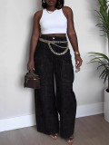 Spring Summer Women's Washed Denim Cargo Pocket Jeans