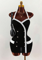 Women's Chic Colorblock Halter Neck Low Back Bodycon Mini Dress