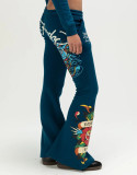 Women Print Hoodies and Bell Bottom Pant Casual Two-Piece Set
