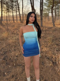 Women Sexy Gradient Tie Strapless Mini Dress